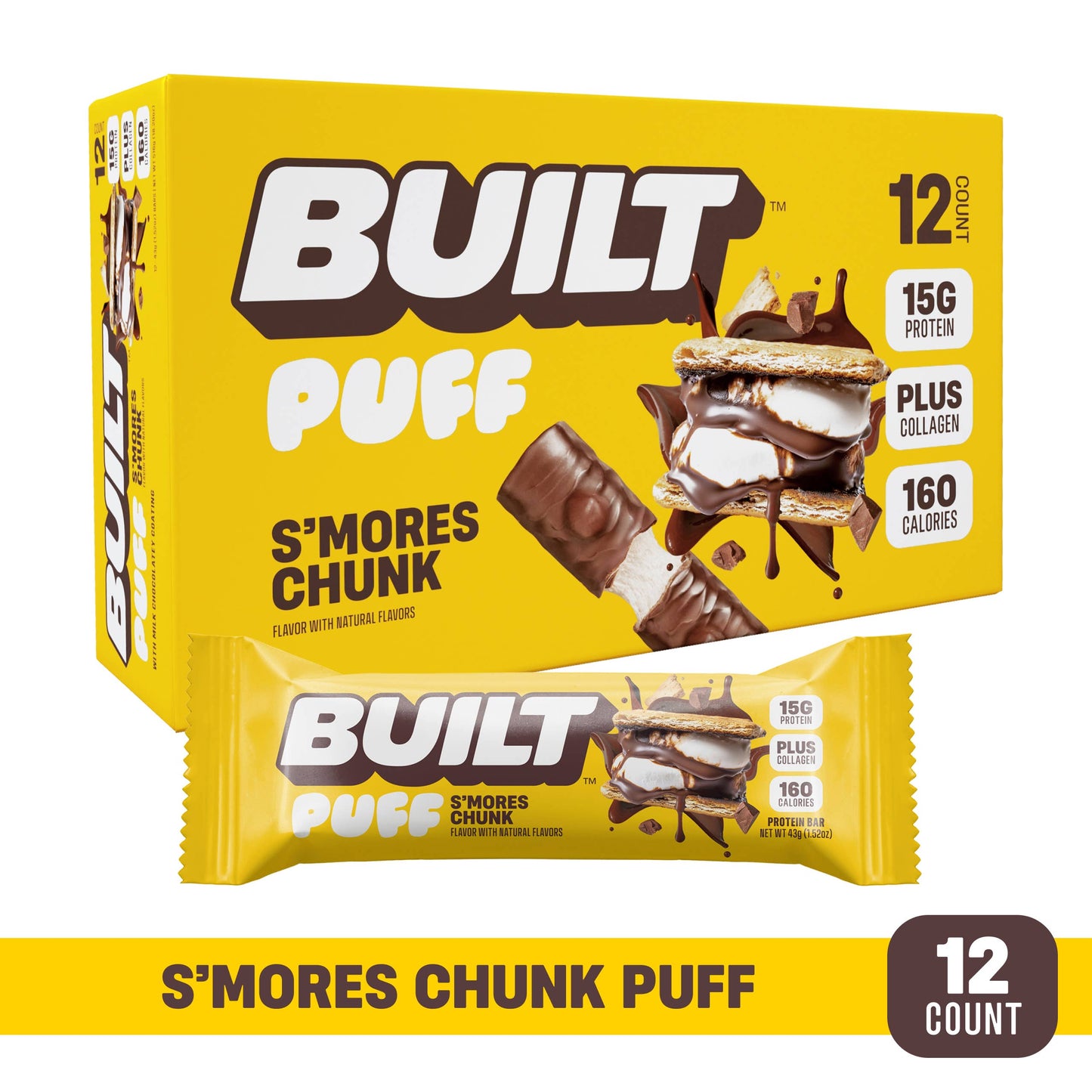 BUILT Puff Protein Bars, S'mores Chunk, 12ct Box