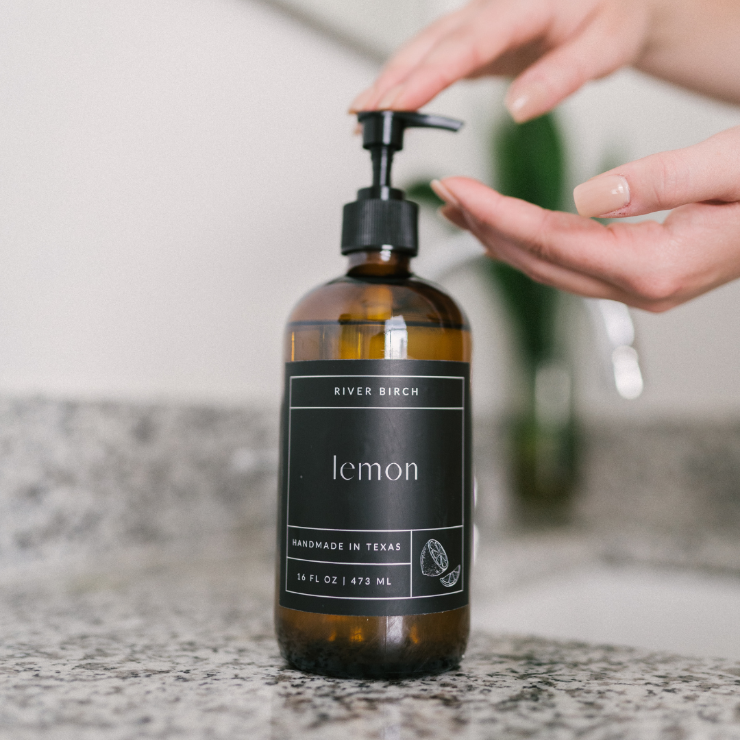 Lemon - 16 oz Amber Glass Soap - Handmade - Hand Wash Soap