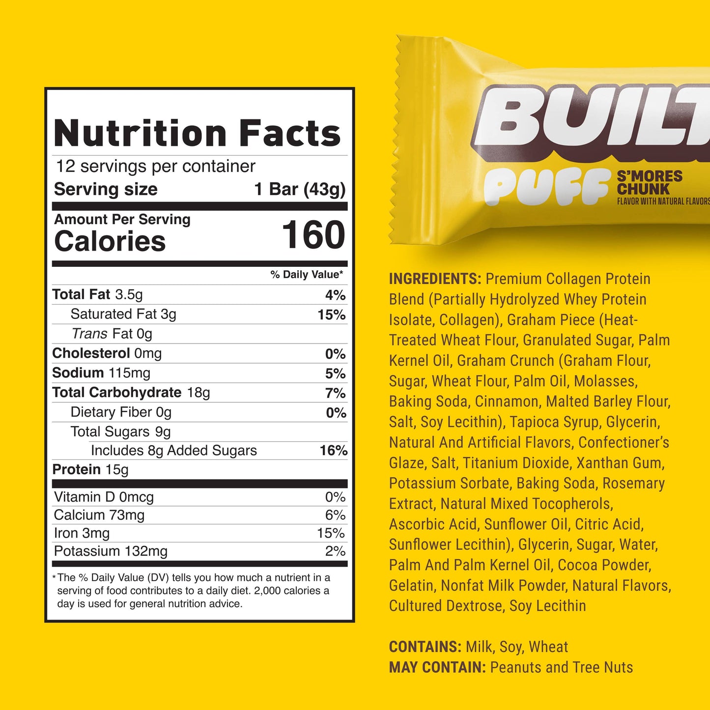 BUILT Puff Protein Bars, S'mores Chunk, 12ct Box