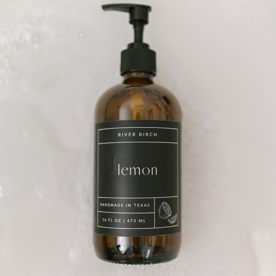 Lemon - 16 oz Amber Glass Soap - Handmade - Hand Wash Soap