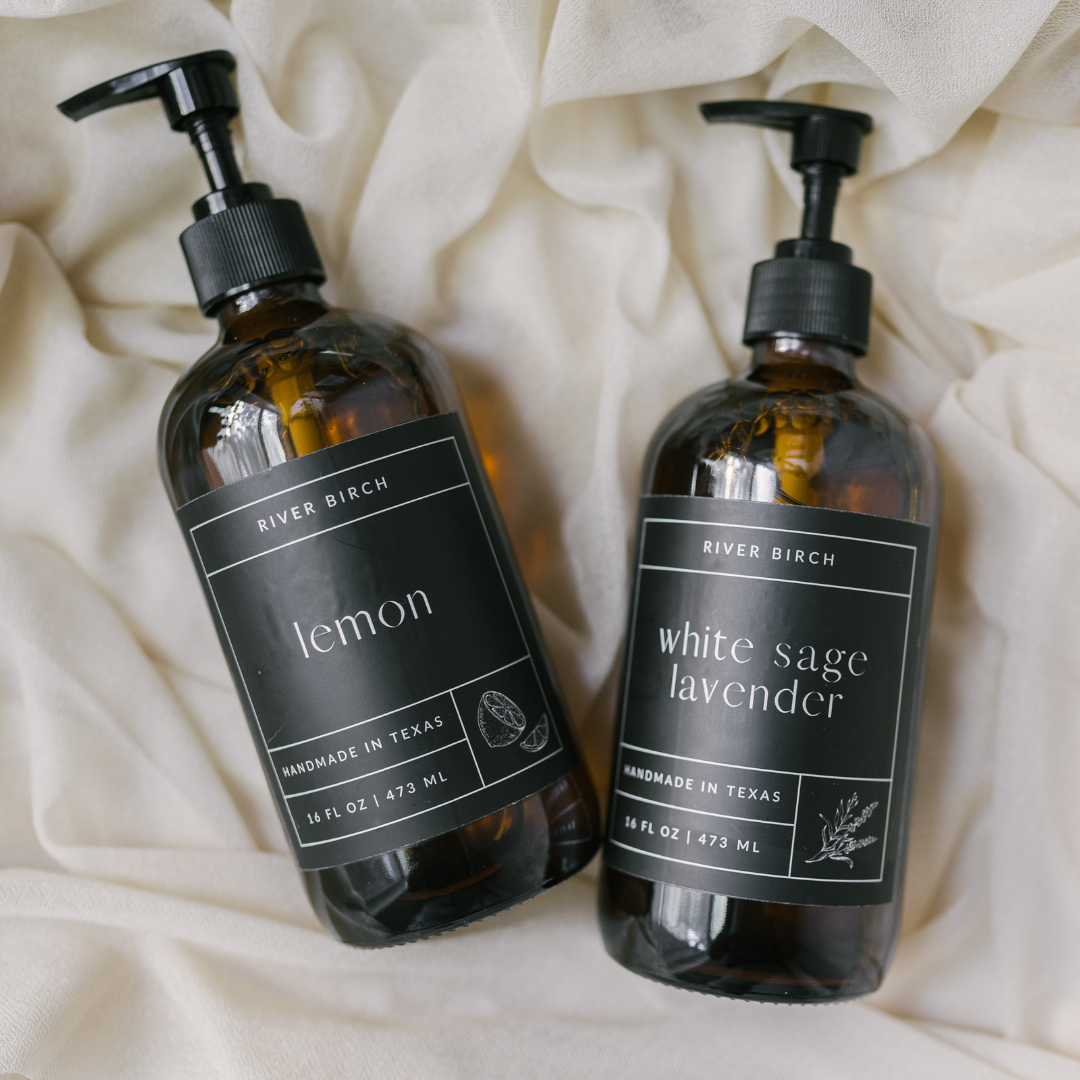 Lemon - 16 oz Amber Glass Soap - Handmade - Hand Wash Soap