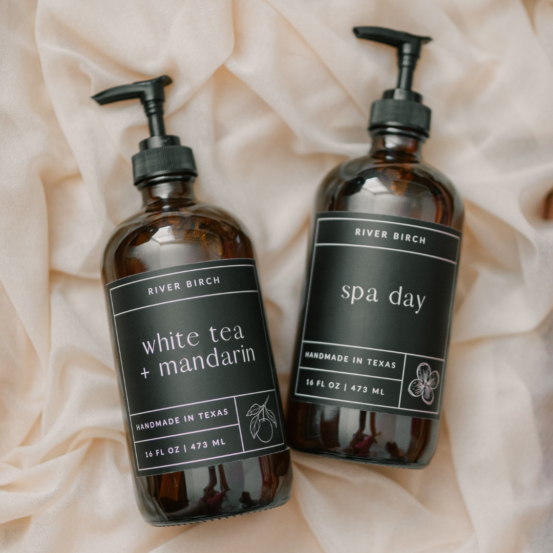 White Tea + Mandarin -16oz Amber Glass Soap-Handmade- Wash
