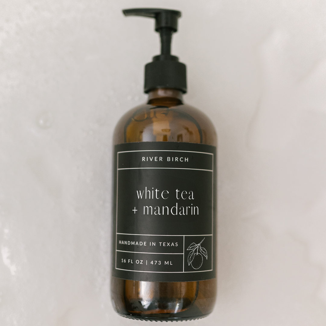 White Tea + Mandarin -16oz Amber Glass Soap-Handmade- Wash
