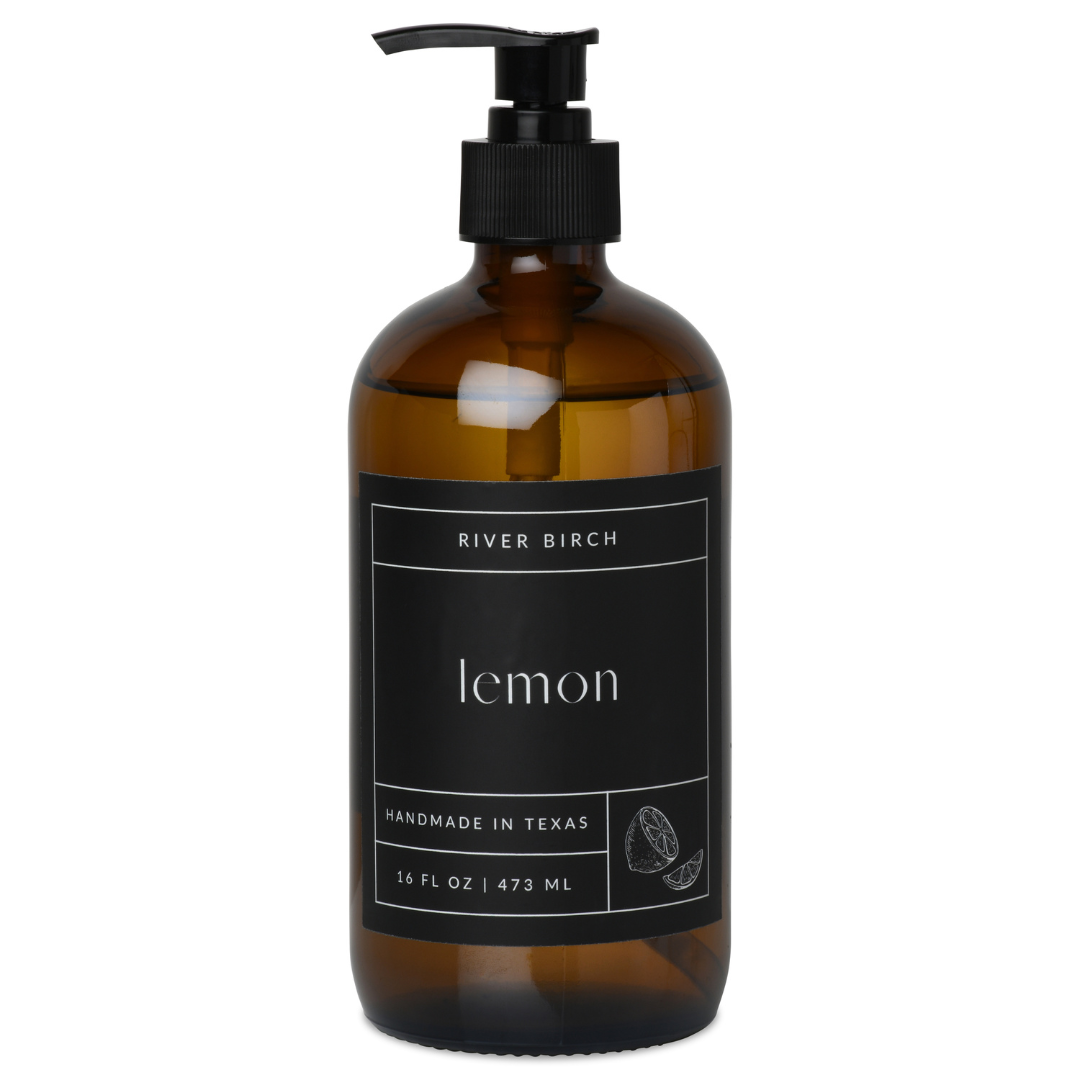 Lemon - 16 oz Amber Glass Soap - Handmade - Hand Wash Soap